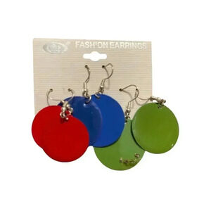 FASHION EARRINGS ROUND WITH RED,BLUE AND GREEN CIRCLE DANGLES